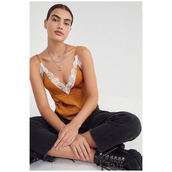 Urban Outfitters Mustard Yellow Satin Lace Cami XS - Picture 2 of 11